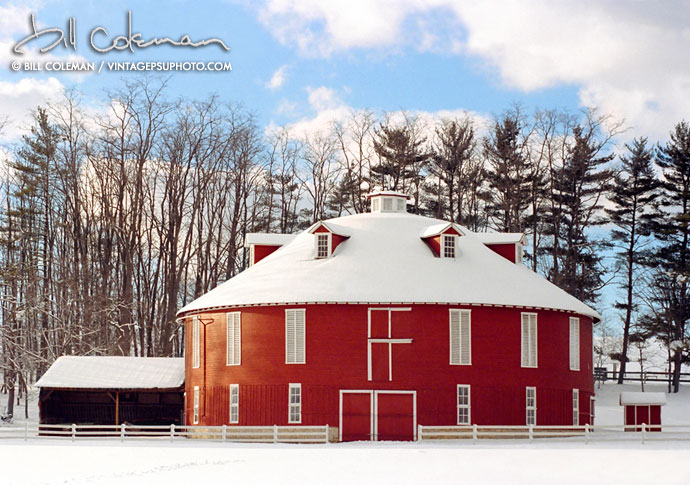 round barn in snow