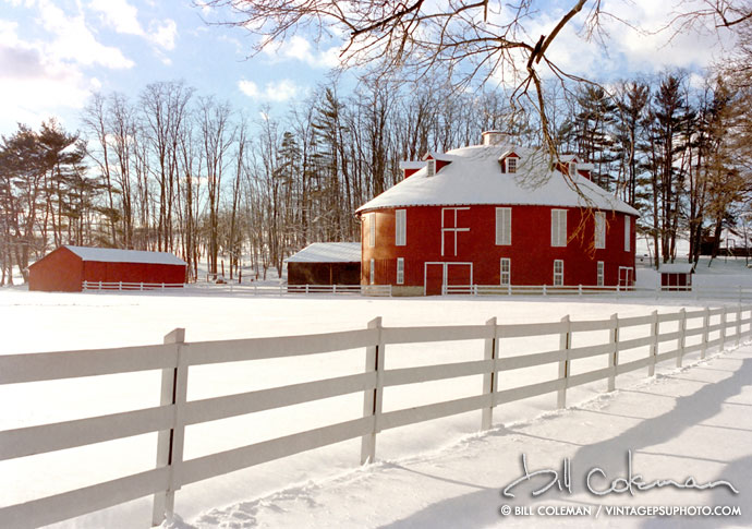 round barn in snow