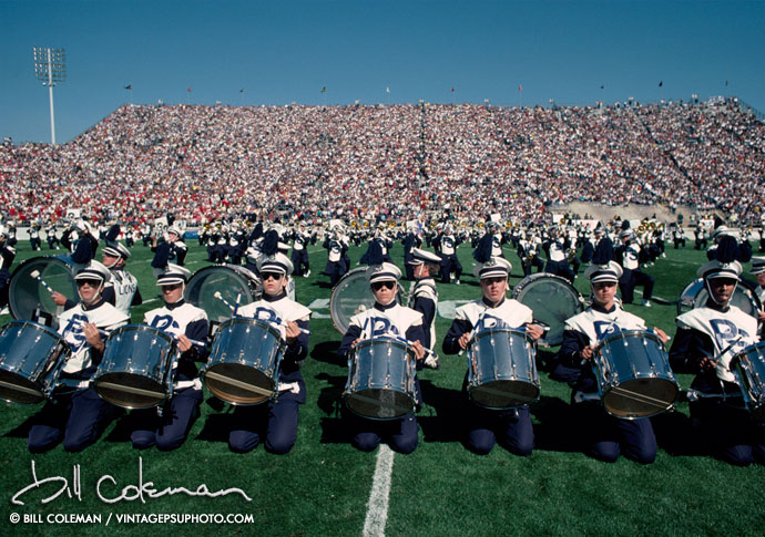 the blue band drummers performing at halftime 1984